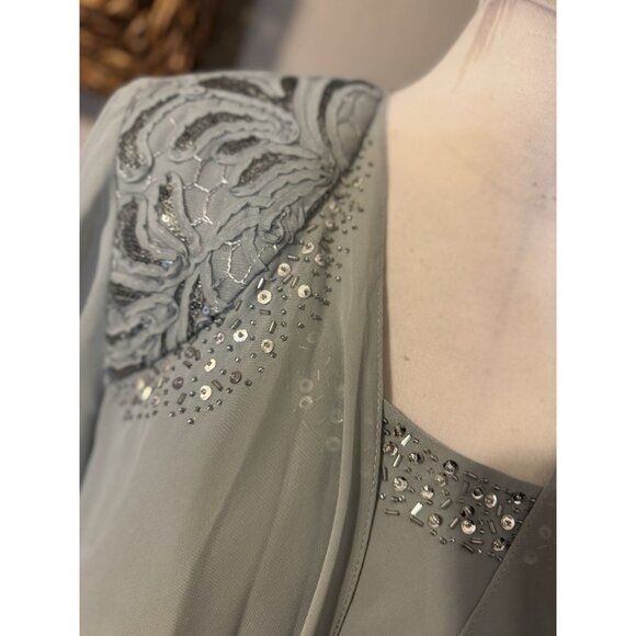 SLNY Jacket & Dress 18W Aloe Blue Ruffled Party Wedding Cruise Flowy NEW - Picture 16 of 16